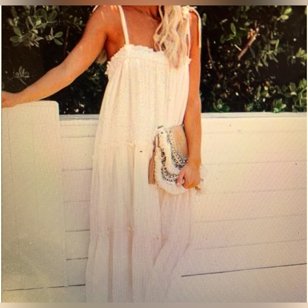 &Merci beige / creme tiered maxi dress NWOT
